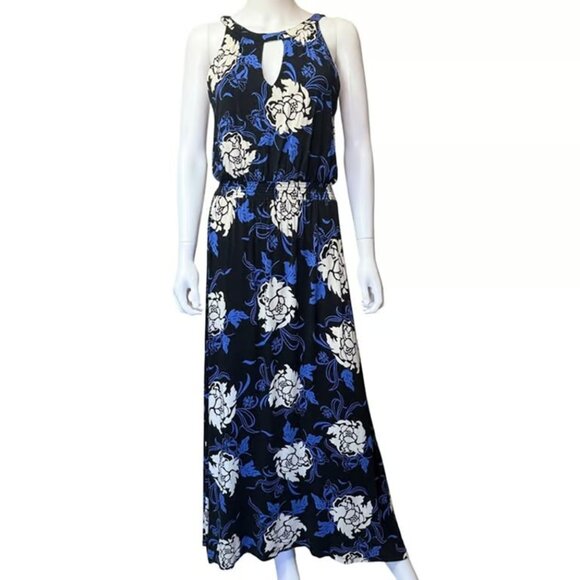 Soma Dresses & Skirts - Soma Dress Womens S Black White Blue Floral Keyhole Maxi